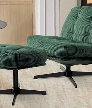 Moderne Opvouwbare Accentstoel met Poef – 360° Draaibare Getufte Loungestoel – Bouclé Stoffering & Verdikt Kussen – Voor Woonkamer en Loungehoek
