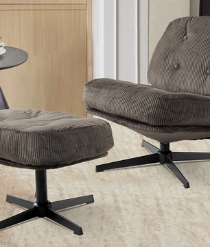 Moderne Opvouwbare Accentstoel met Poef – 360° Draaibare Getufte Loungestoel – Bouclé Stoffering & Verdikt Kussen – Voor Woonkamer en Loungehoek
