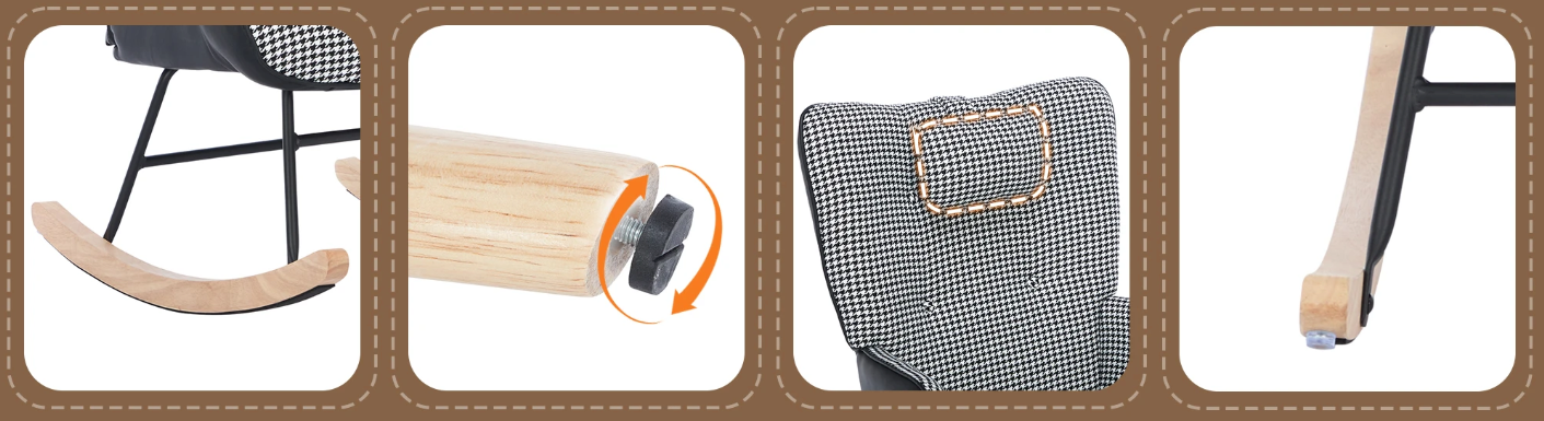 Schommelstoel met Voetensteun en Hoofdsteun – Geruit – Ergonomisch Design & Zijvakken – Comfortabele Geruite Fauteuil voor Woonkamer of Kinderkamer