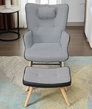 Schommelstoel met Voetensteun en Hoofdsteun – Geruit – Ergonomisch Design & Zijvakken – Comfortabele Geruite Fauteuil voor Woonkamer of Kinderkamer