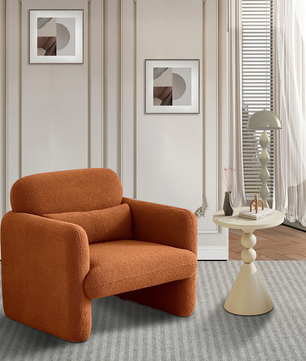 Comfortabele Fauteuil met Armleuningen – Lamswollen Leesstoel voor Woonkamer of Slaapkamer, Oranje