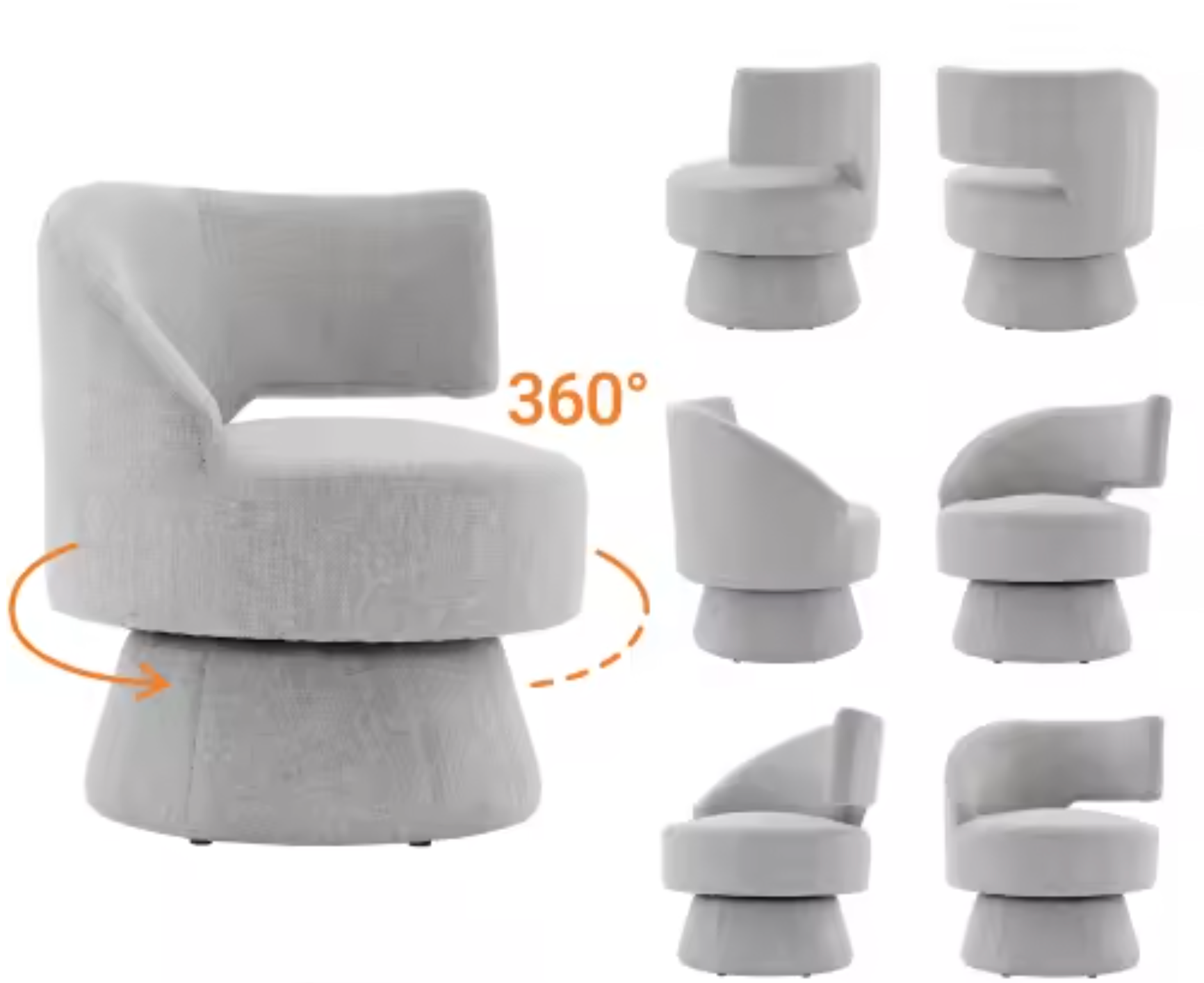 Moderne Draaistoel – 77 cm Hoog, Grijze Stoffen Bekleding & 360° Rotatie, Comfortabel en Stabiel