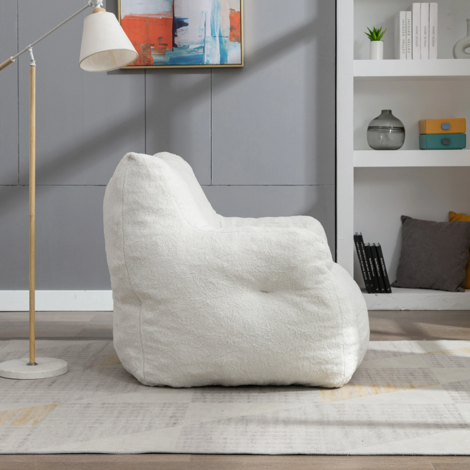 Witte Lounge Zitzakstoel – Comfortabele Teddyfauteuil zonder Montage, Zachte Stoffering & Ergonomisch Design