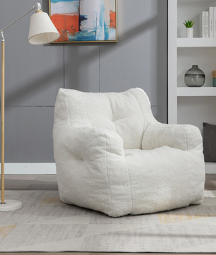 Witte Lounge Zitzakstoel – Comfortabele Teddyfauteuil zonder Montage, Zachte Stoffering & Ergonomisch Design