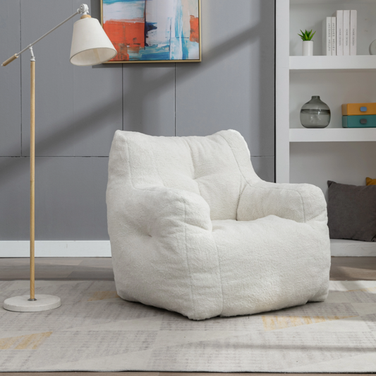 Witte Lounge Zitzakstoel – Comfortabele Teddyfauteuil zonder Montage, Zachte Stoffering & Ergonomisch Design