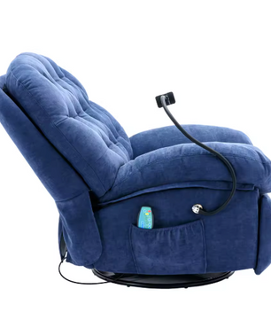 Blauwe Massagefauteuil met Verwarming – Verstelbare Relaxstoel met Opbergvak & Telefoonhouder, Zonder Shiatsu