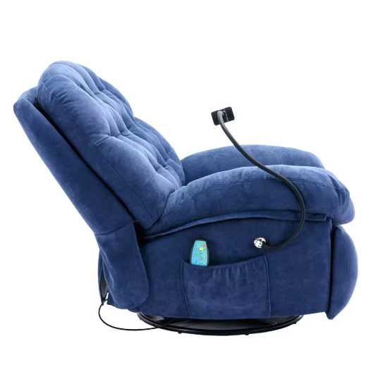 Blauwe Massagefauteuil met Verwarming – Verstelbare Relaxstoel met Opbergvak & Telefoonhouder, Zonder Shiatsu