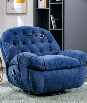 Blauwe Massagefauteuil met Verwarming – Verstelbare Relaxstoel met Opbergvak & Telefoonhouder, Zonder Shiatsu