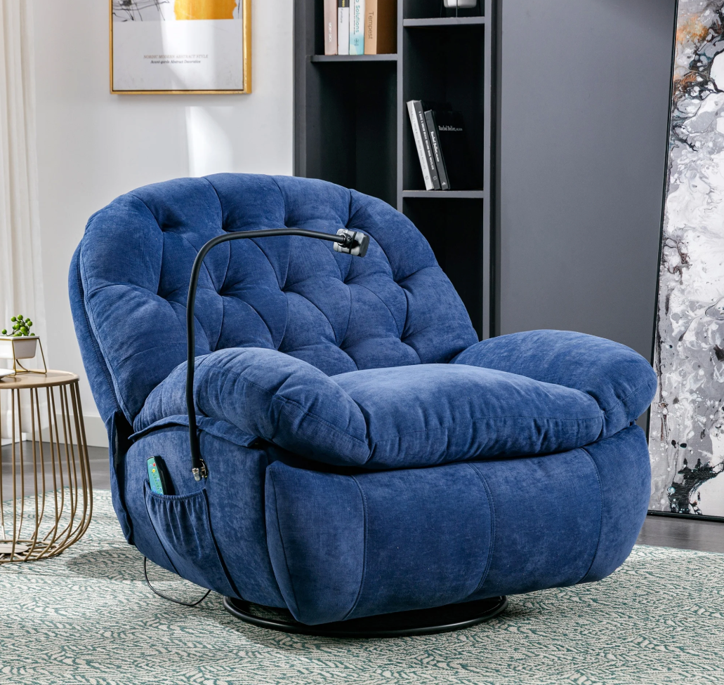 Blauwe Massagefauteuil met Verwarming – Verstelbare Relaxstoel met Opbergvak & Telefoonhouder, Zonder Shiatsu