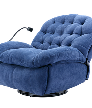 Blauwe Massagefauteuil met Verwarming – Verstelbare Relaxstoel met Opbergvak & Telefoonhouder, Zonder Shiatsu