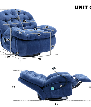 Blauwe Massagefauteuil met Verwarming – Verstelbare Relaxstoel met Opbergvak & Telefoonhouder, Zonder Shiatsu