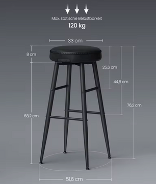 Set van 2 Moderne Barkrukken – Kunstleer & Stalen Poten – Comfortabele Zithoogte 76 cm
