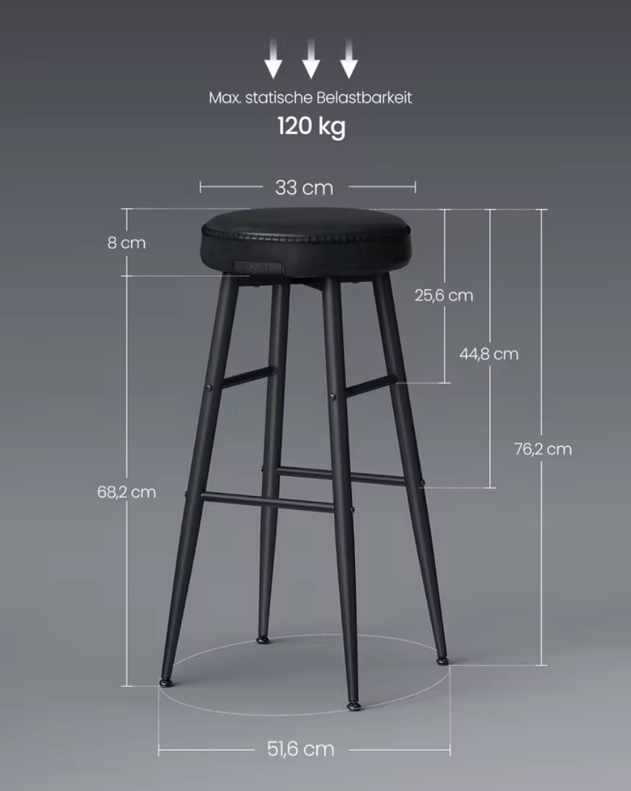 Set van 2 Moderne Barkrukken – Kunstleer & Stalen Poten – Comfortabele Zithoogte 76 cm