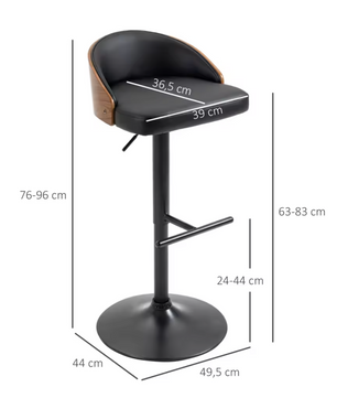 Set van 2 Draaibare Barkrukken met Voetensteun – In Hoogte Verstelbaar – Zwart & Koffie – Hout en Metaal