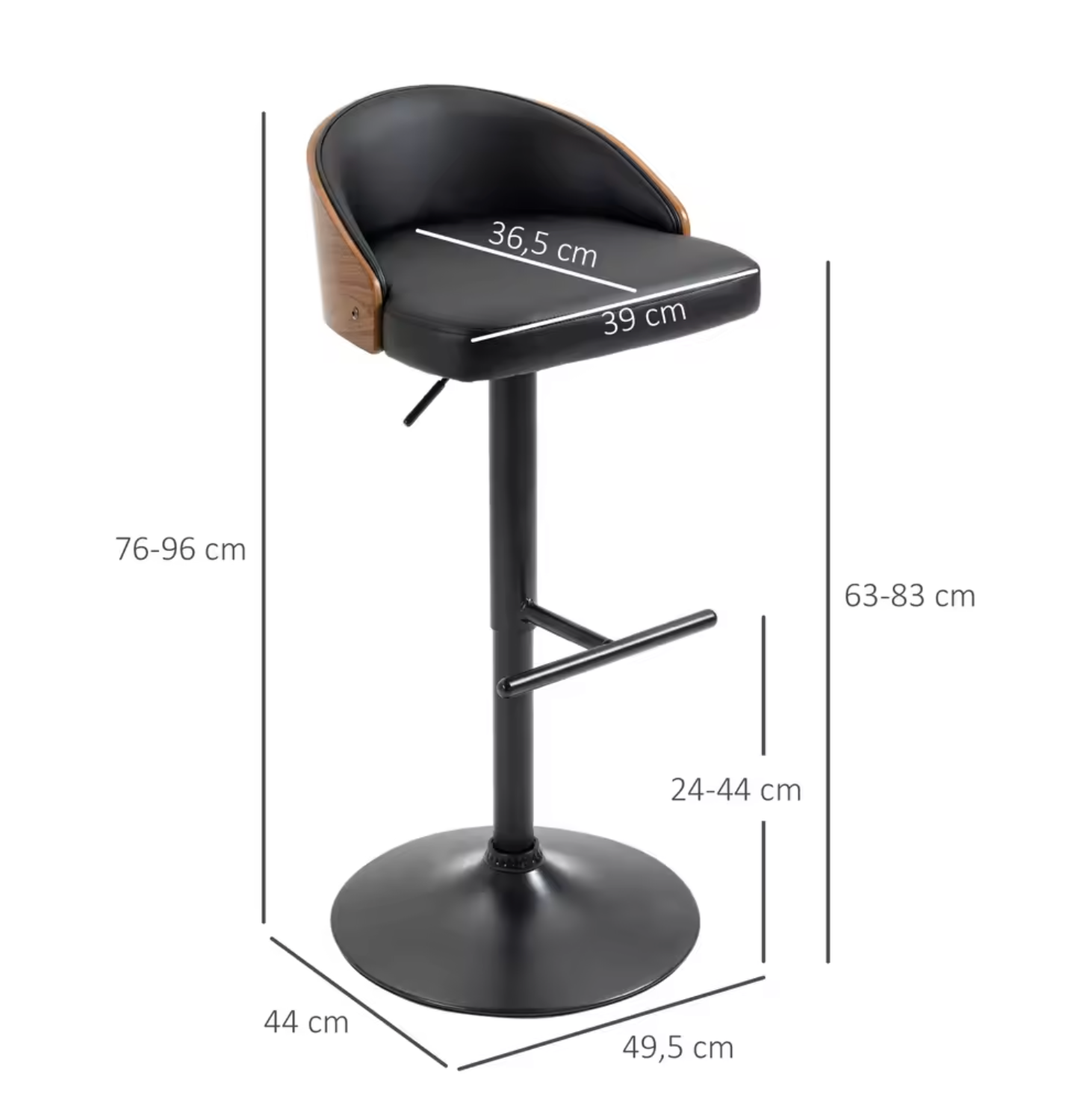 Set van 2 Draaibare Barkrukken met Voetensteun – In Hoogte Verstelbaar – Zwart & Koffie – Hout en Metaal