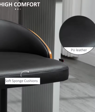 Set van 2 Draaibare Barkrukken met Voetensteun – In Hoogte Verstelbaar – Zwart & Koffie – Hout en Metaal