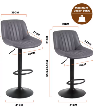 Set van 4 Draaibare Barkrukken – Verstelbaar PU-Leder met Rugleuning, Donkergrijs