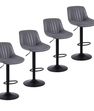 Set van 4 Draaibare Barkrukken – Verstelbaar PU-Leder met Rugleuning, Donkergrijs