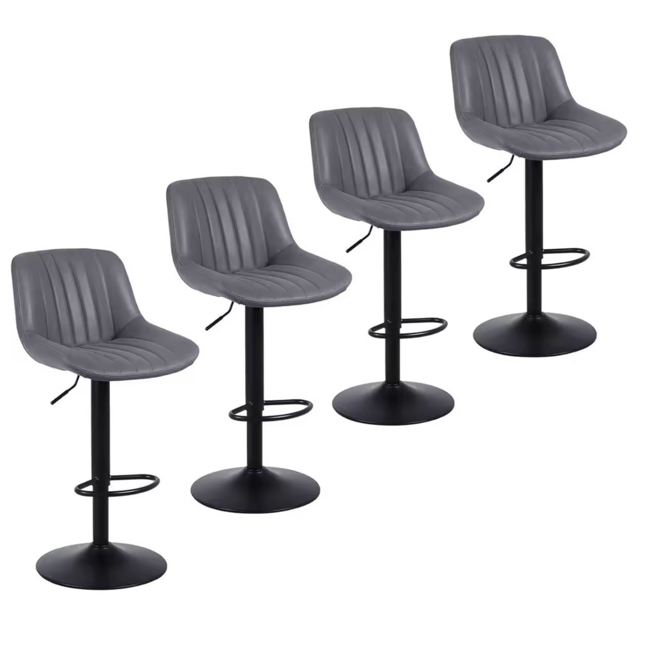 Set van 4 Draaibare Barkrukken – Verstelbaar PU-Leder met Rugleuning, Donkergrijs