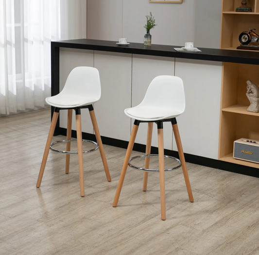 Set van 2 Barkrukken met Armleuning – Kunstleer & Houten Poten, Modern Comfort in Scandinavische Stijl