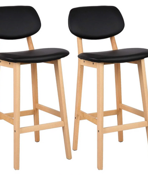 Set van 2 Witte Barkrukken – Kunstleer & Massief Hout, Modern Design voor Keuken of Bar