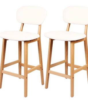 Set van 2 Witte Barkrukken – Kunstleer & Massief Hout, Modern Design voor Keuken of Bar