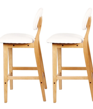 Set van 2 Witte Barkrukken – Kunstleer & Massief Hout, Modern Design voor Keuken of Bar
