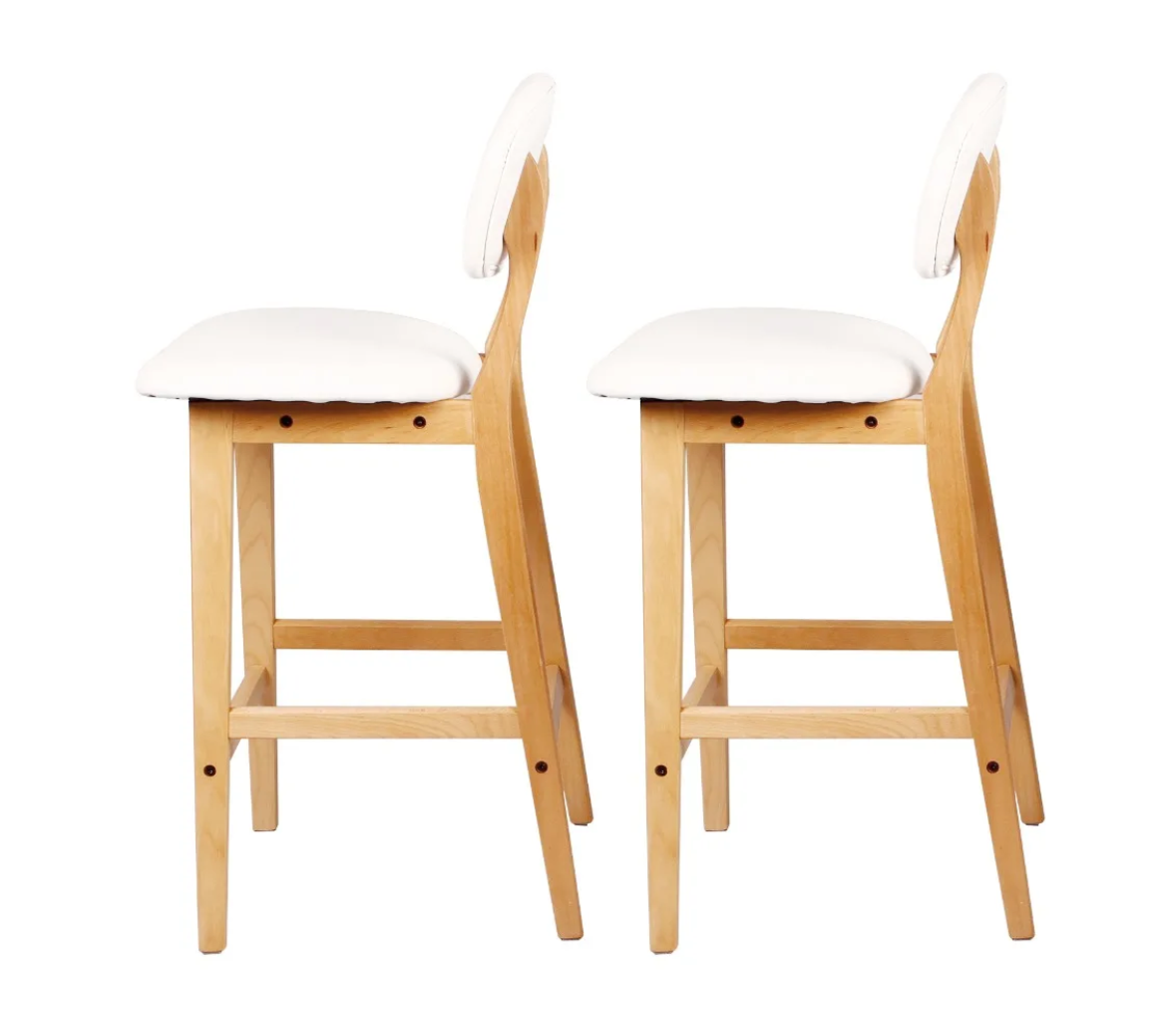 Set van 2 Witte Barkrukken – Kunstleer & Massief Hout, Modern Design voor Keuken of Bar