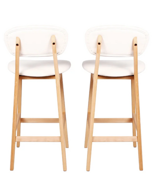 Set van 2 Witte Barkrukken – Kunstleer & Massief Hout, Modern Design voor Keuken of Bar