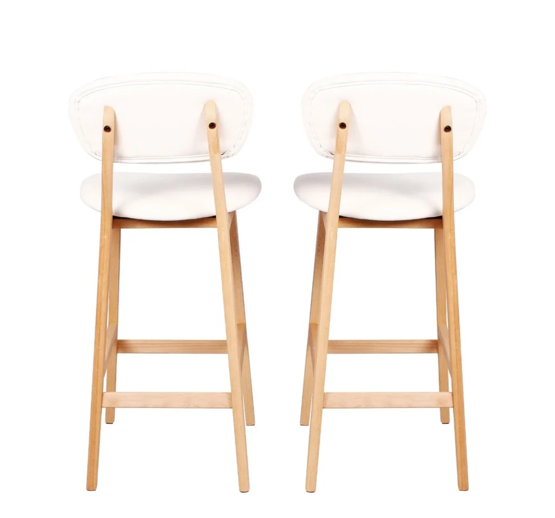 Set van 2 Witte Barkrukken – Kunstleer & Massief Hout, Modern Design voor Keuken of Bar