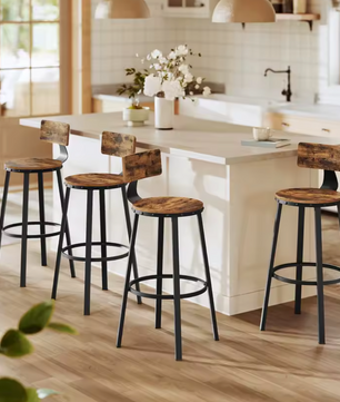 Set van 4 Industriële Barkrukken – 73 cm Hoog – Vintage Bruin