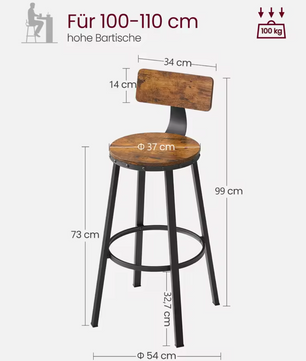 Set van 4 Industriële Barkrukken – 73 cm Hoog – Vintage Bruin
