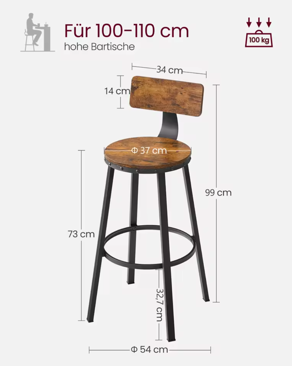 Set van 4 Industriële Barkrukken – 73 cm Hoog – Vintage Bruin