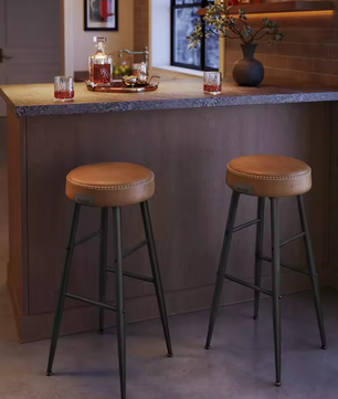 Set van 2 Barkrukken – Kunstleer – 120 kg Draagkracht – Caramel