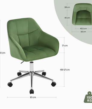 Fluwelen Bureaustoel met Armleuningen – In Hoogte Verstelbaar & 360° Draaibaar, Modern en Comfortabel