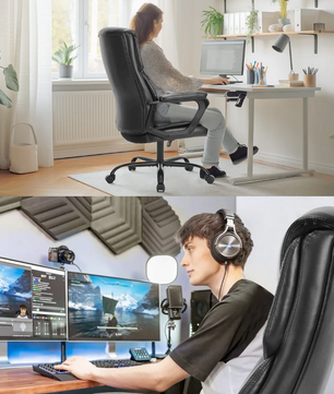 Ergonomische Gamingstoel – PU-Leder met Armleuningen, Lendensteun & Draaibare Wielen, Comfort voor Werk of Spel