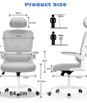 Ergonomische Mesh Bureaustoel – Met 3D Hoofdsteun, Adaptieve Lendensteun & Opklapbare Armleuningen
