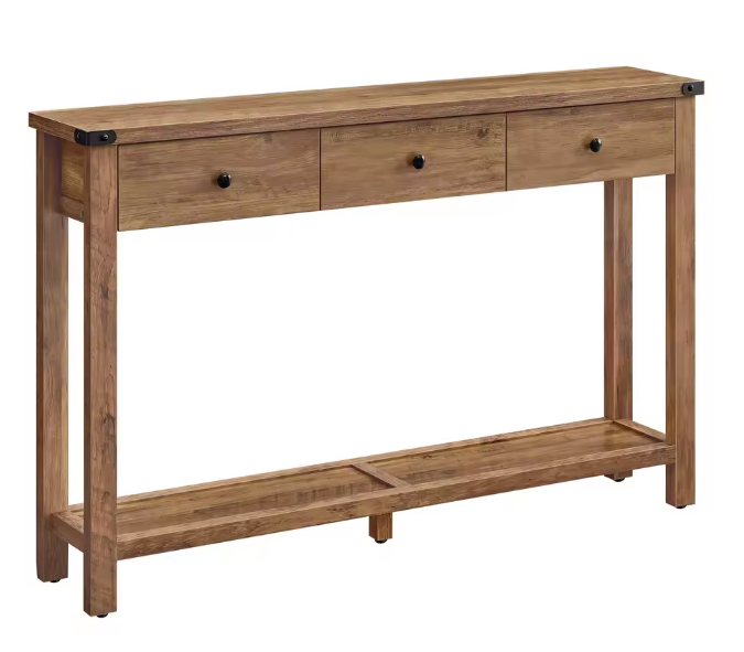 Landelijke Consoletafel met 3 Laden & Plank – Rustiek Houtdesign, 120×24×76 cm