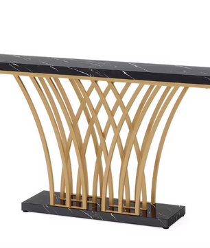 Gouden Consoletafel met Rasterframe – Marmerlook, 150 cm