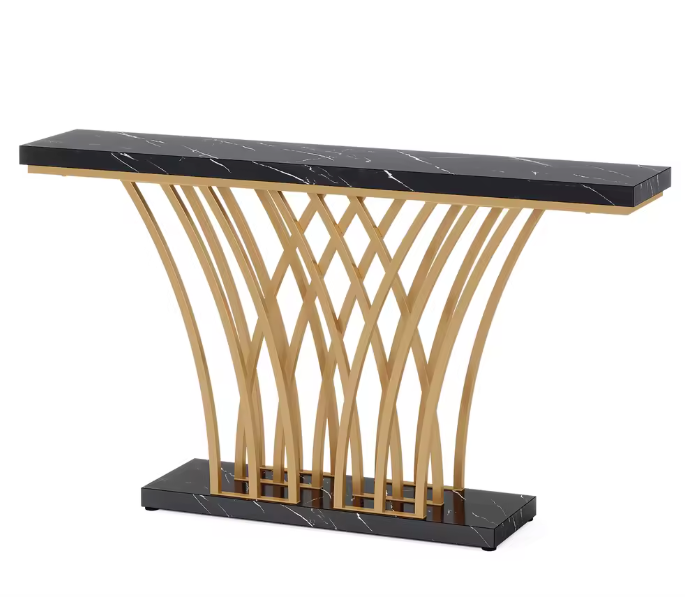 Gouden Consoletafel met Rasterframe – Marmerlook, 150 cm