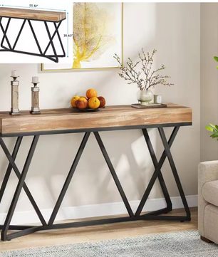 Industriële consoletafel 160×30 cm – rustiek met 2 niveaus