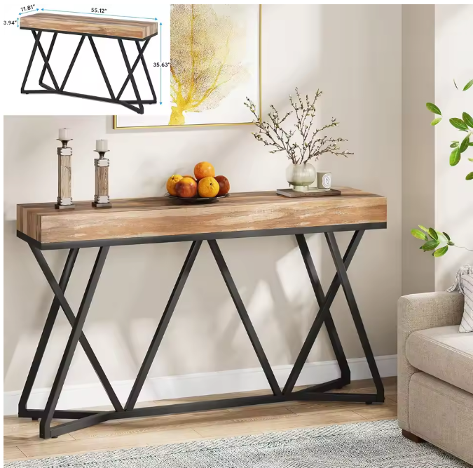 Industriële consoletafel 160×30 cm – rustiek met 2 niveaus