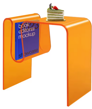 Transparante Acryl Bijzettafel – M-Vormig & Oranje Design