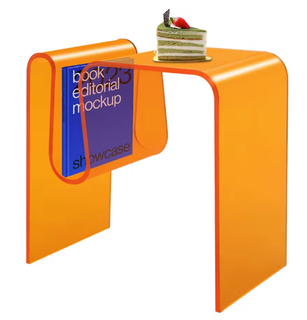 Transparante Acryl Bijzettafel – M-Vormig & Oranje Design