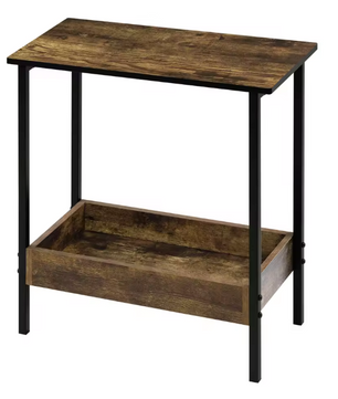 Compacte Bijzettafel / Salontafel met 2 Planken – Licht Eiken & Zwart Metaal