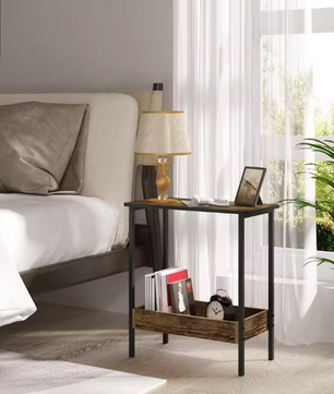 Compacte Bijzettafel / Salontafel met 2 Planken – Licht Eiken & Zwart Metaal