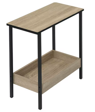 Compacte Bijzettafel / Salontafel met 2 Planken – Licht Eiken & Zwart Metaal