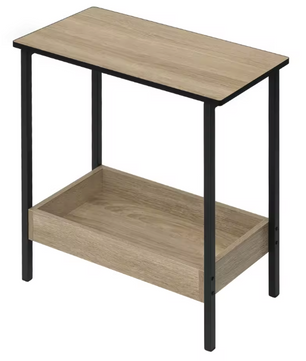 Compacte Bijzettafel / Salontafel met 2 Planken – Licht Eiken & Zwart Metaal