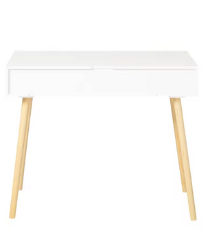 Compact Bureau met 2 Lades – MDF Tafel 90x77x45 cm, Wit/Natuur