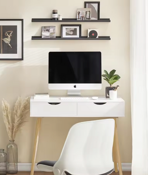 Compact Bureau met 2 Lades – MDF Tafel 90x77x45 cm, Wit/Natuur
